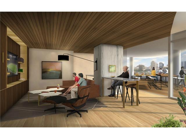 6th floor rendering of entertaining area with indoor/outdoor cap