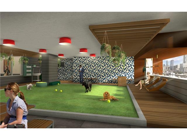Rendering of 5th floor dog park and grooming facility.